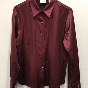 Villager Petite A-Liz Claiborne Company size Petite Large purple silky shirt.